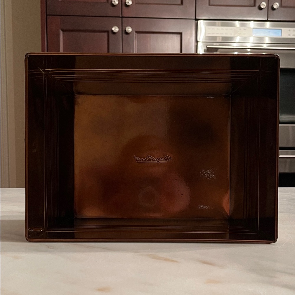 Vtg Hued Metal Copper Gold Color Bin Harry & David Gift Container Organizer Box - Picture 5 of 10